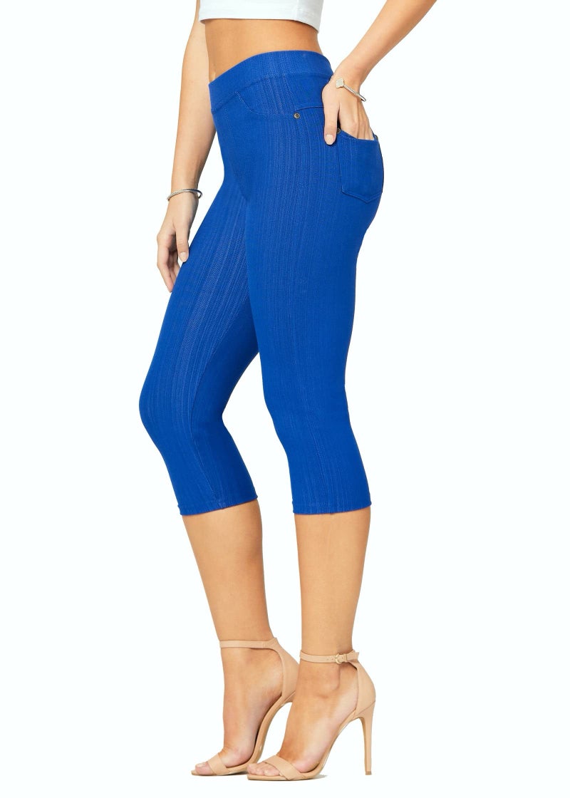 Conceited Capri Leggings - Jeggings for Women with Pockets - High Waist - Tummy Control Shaping - Regular and Plus Size - Royal Blue - Large - X-Large - Image 1